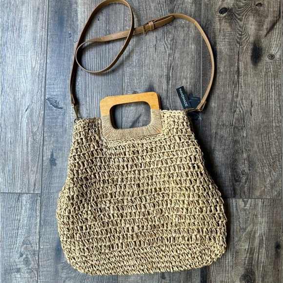 KappAhi Handbags - NEW Minimalist Handmade Straw Bag Tote w/ Handle & Strap